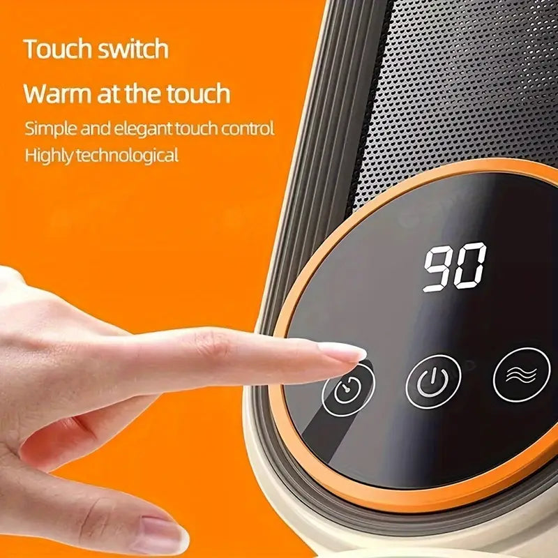 1200W portable heater with remote, touch screen, and rapid heating.