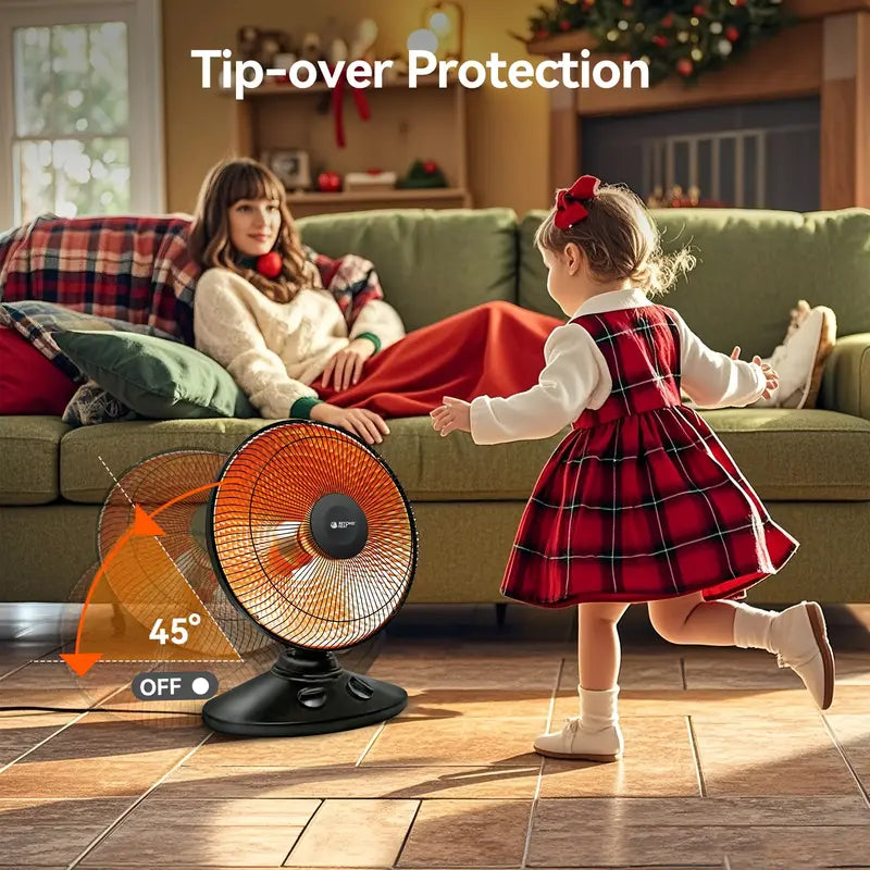 Oscillating 770/1000W heater with tip-over and overheat protection.