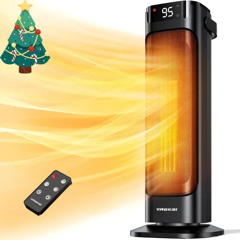 4-inch 1500W electric heater with remote, adjustable temperature, and safety features.