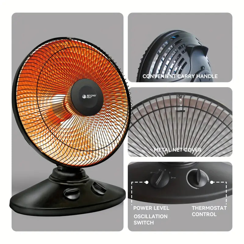 Oscillating 770/1000W heater with tip-over and overheat protection.